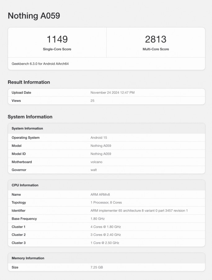 Nothing Phone 3 Geekbench benchmark