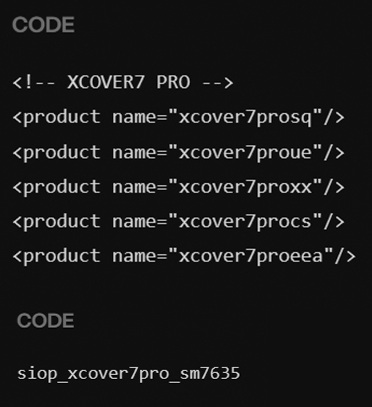 Samsung XCover 7 Pro codes