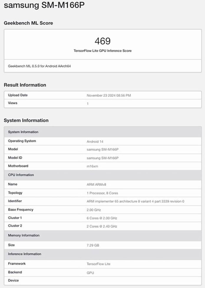 Samsung Galaxy M16 5G Geekbench database