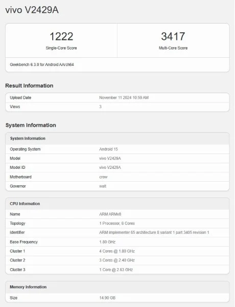 Vivo S20 5G on Geekbench