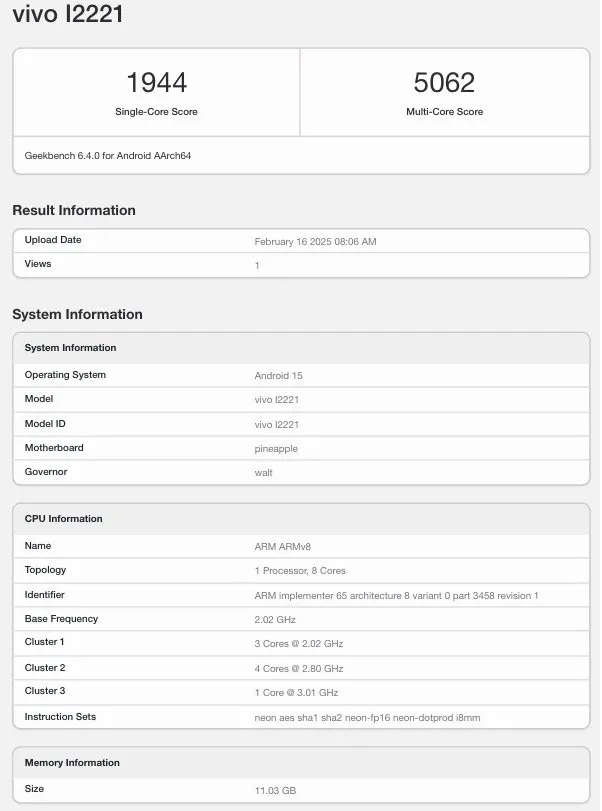 iQOO Neo 10R on Geekbench