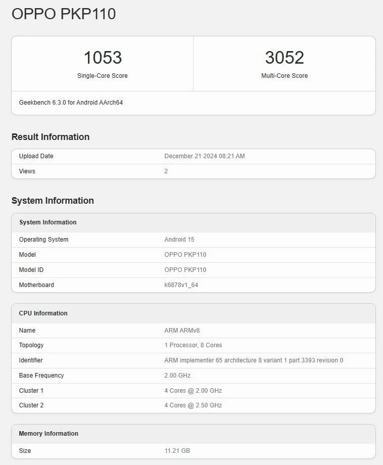 Oppo A5 Pro on geekbench