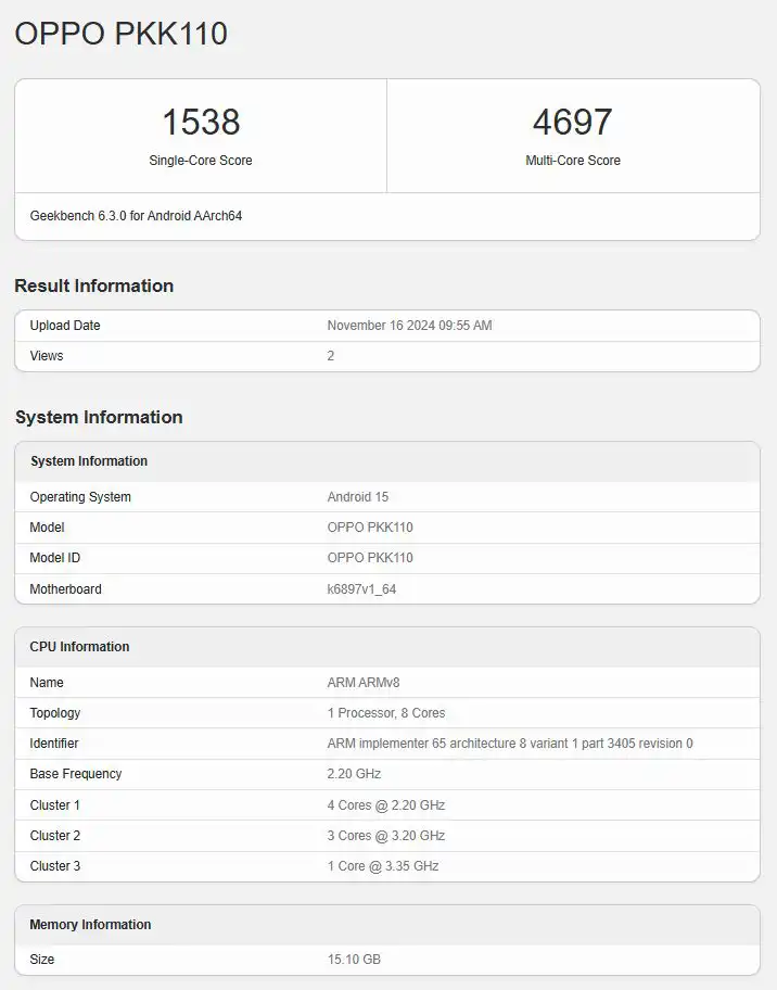 Oppo Reno 13 Pro Geekbench