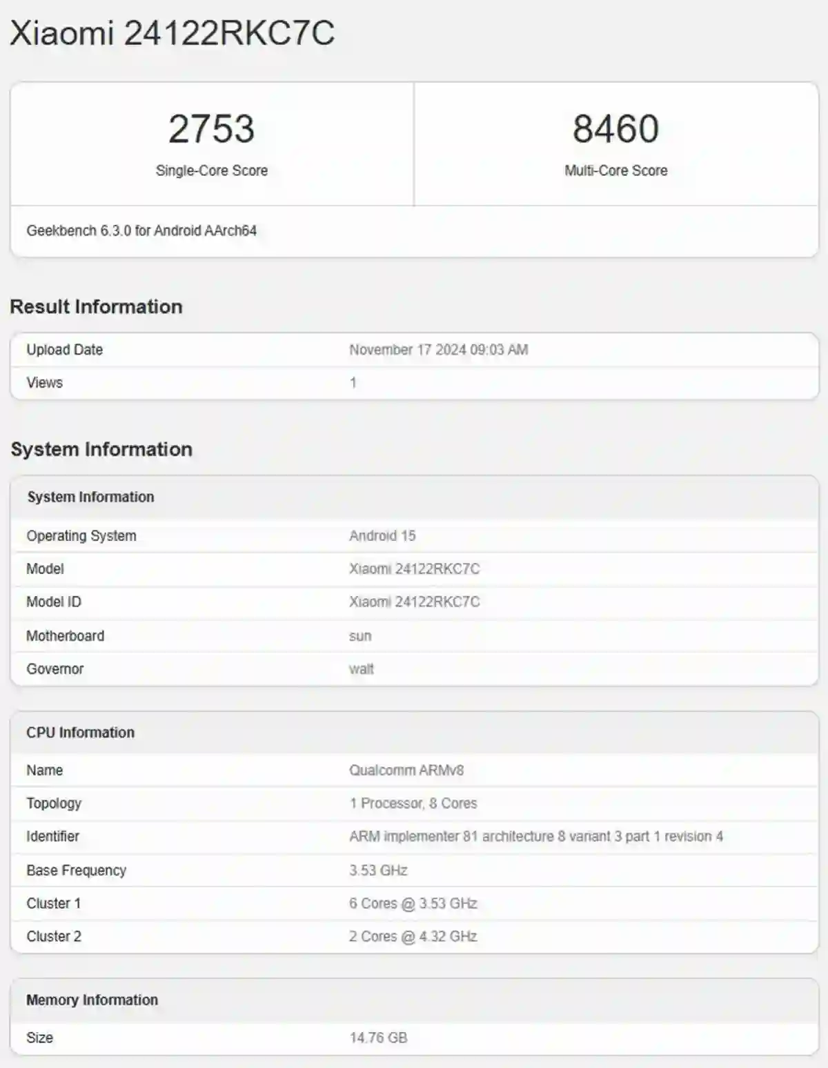 Redmi K80 Pro Geekbench