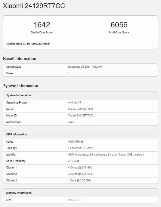 Redmi Turbo 4 on geekbench